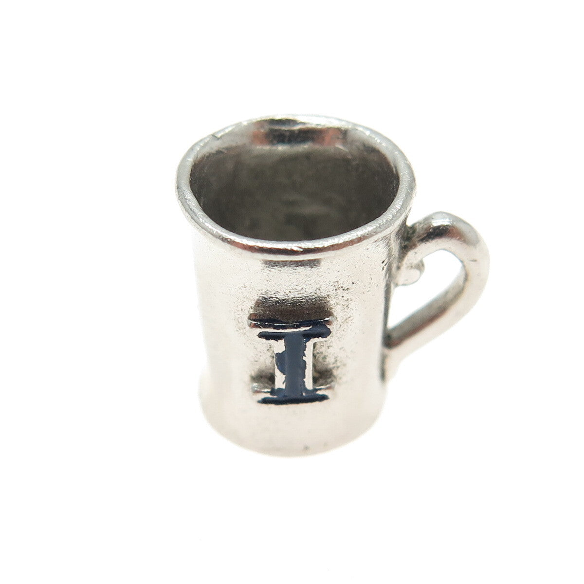 925 Sterling Silver Antique Art Deco Enamel Letter "I" Cup Minimalist Pendant