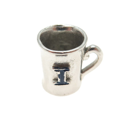 925 Sterling Silver Antique Art Deco Enamel Letter "I" Cup Minimalist Pendant