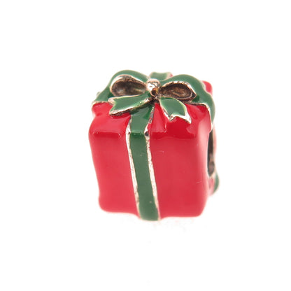 925 Sterling Silver Enamel Present Box Slide Bead Charm
