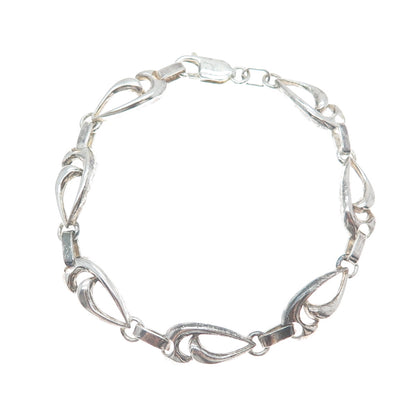 925 Sterling Silver Vintage Modernist Petal Link Oxidized Bracelet 7.5"