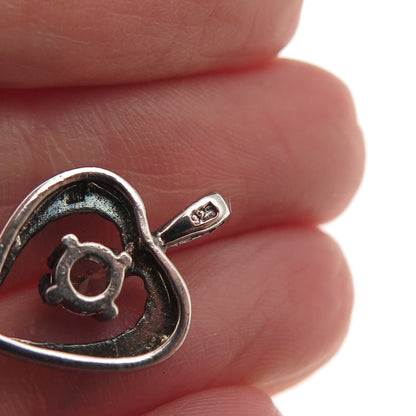 925 Sterling Silver Vintage Round-Cut C Z Heart Mini Charm Pendant