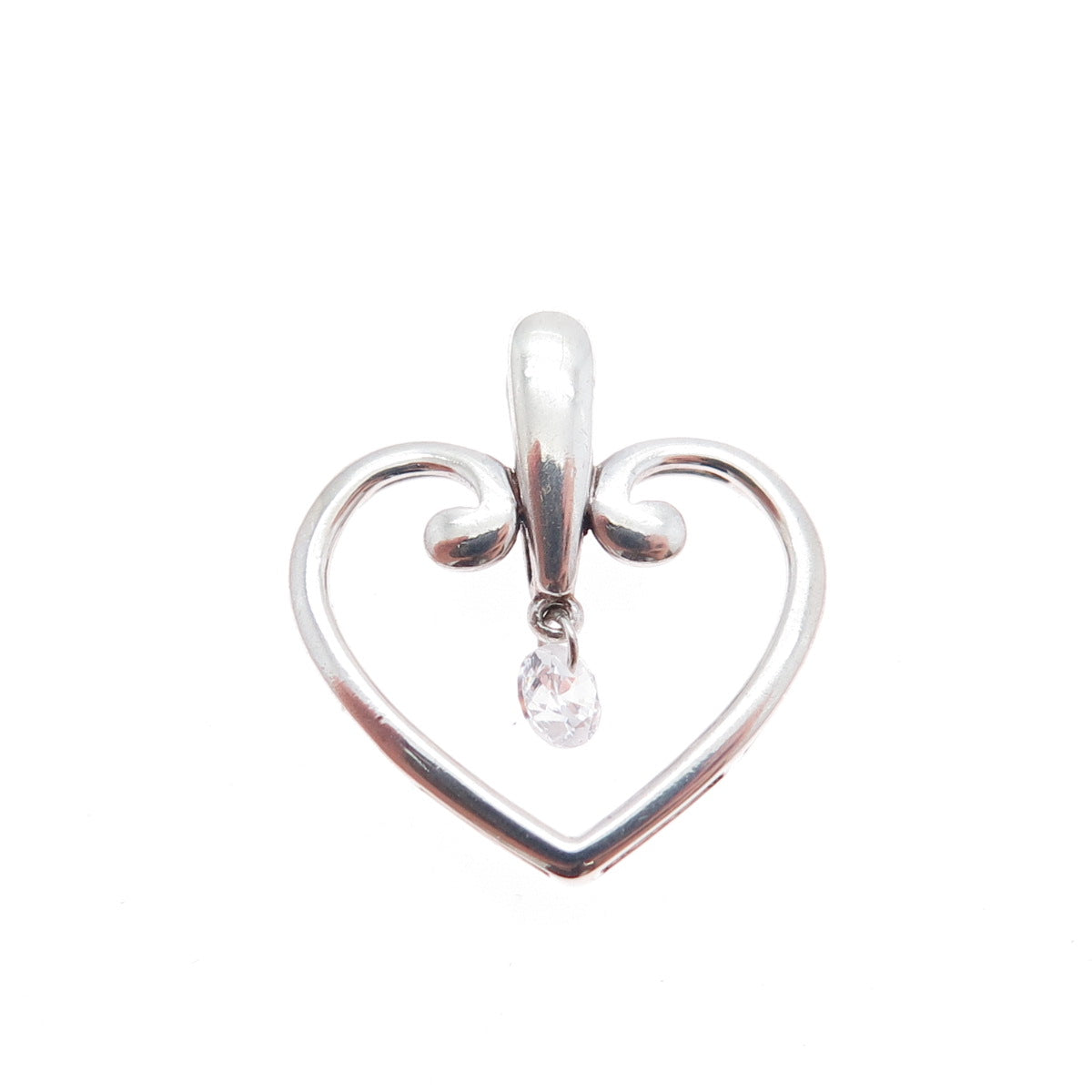 925 Sterling Silver Vintage Round-Cut C Z Heart Minimalist Charm Pendant