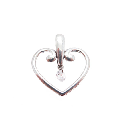 925 Sterling Silver Vintage Round-Cut C Z Heart Minimalist Charm Pendant