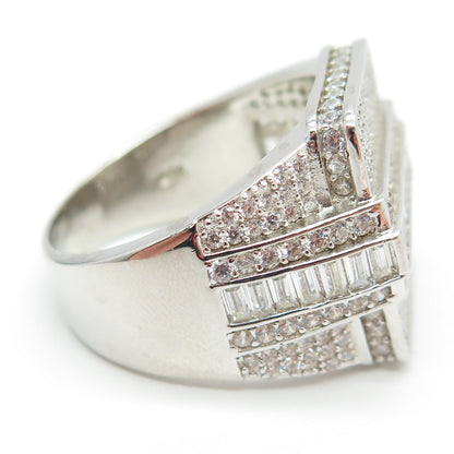 925 Sterling Silver Round & Baguette-Cut C Z Statement Ring Size 12