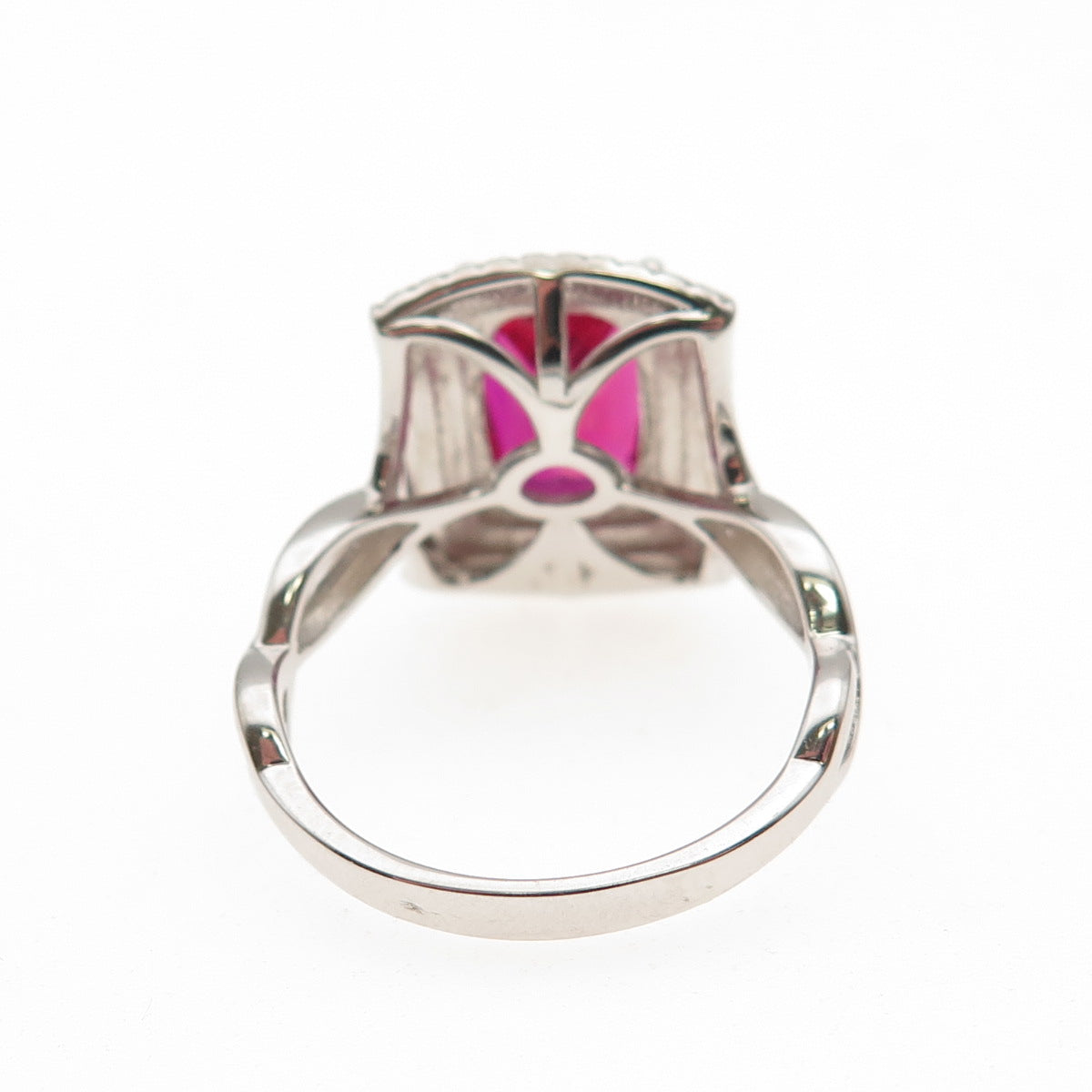 925 Sterling Silver Lab-Created Ruby & C Z Cocktail Ring Size 8