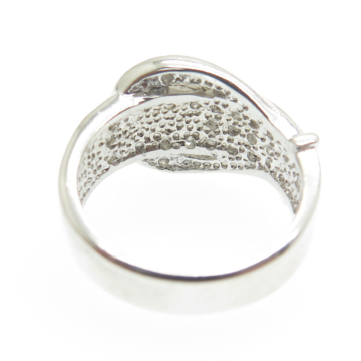 925 Sterling Silver Round-Cut Shaped C Z Belt Buckle Ring Size 5.5