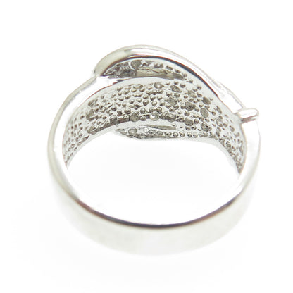 925 Sterling Silver Round-Cut Shaped C Z Belt Buckle Ring Size 5.5