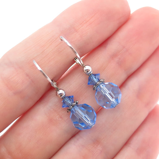 925 Sterling Silver Blue Crystal Dangle Earrings