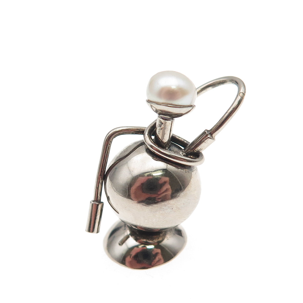 925 Sterling Silver Antique Art Deco Real Pearl Hookah 3D Charm Pendant