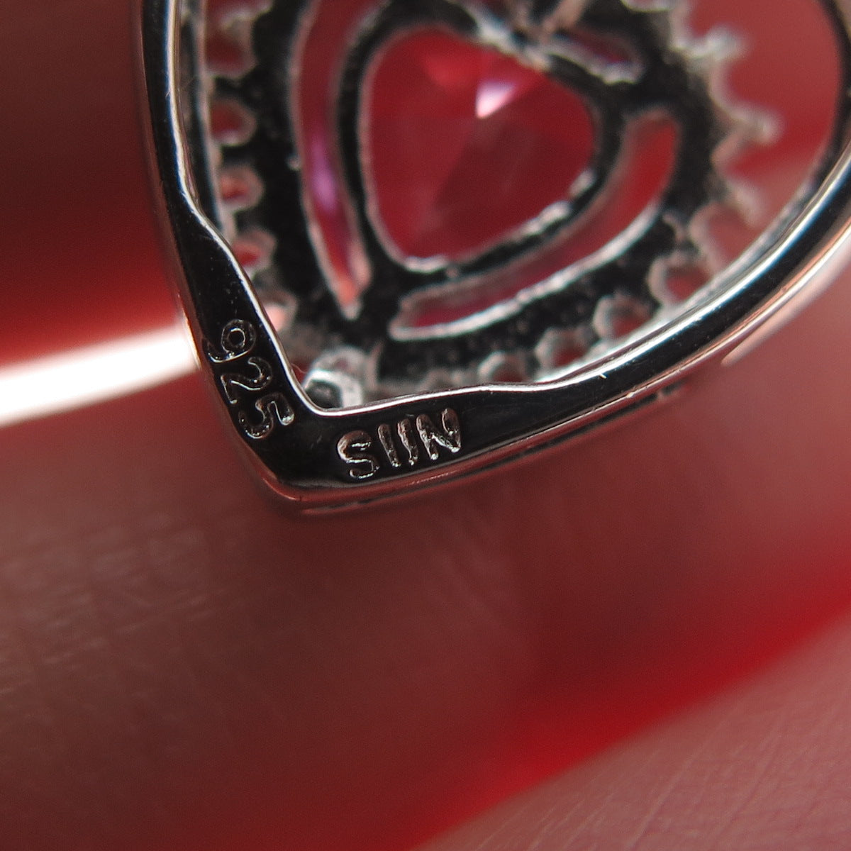 SUN 925 Sterling Silver Real Pink Sapphire Gemstone Heart Slide Pendant