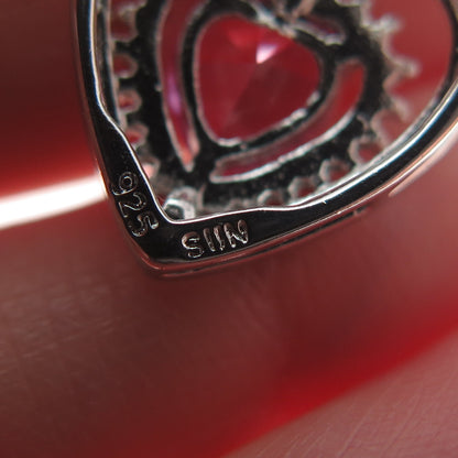 SUN 925 Sterling Silver Real Pink Sapphire Gemstone Heart Slide Pendant