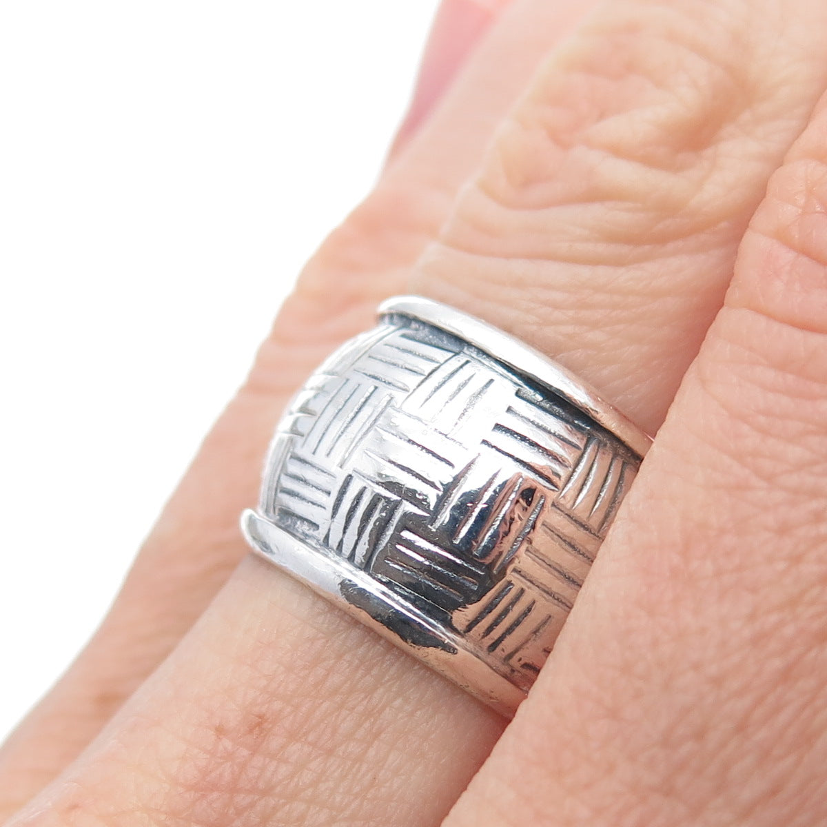 925 Sterling Silver Vintage Modernist Wide Band Oxidized Ring Size 6.5