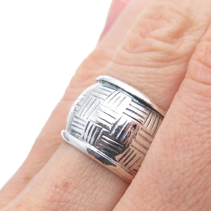 925 Sterling Silver Vintage Modernist Wide Band Oxidized Ring Size 6.5