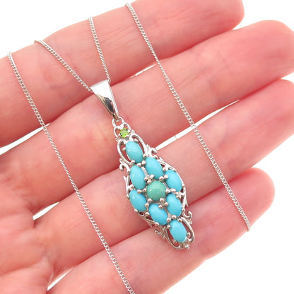 Chuck Clemency Sterling Silver Real Turquoise & Peridot Curb Chain Necklace 20"