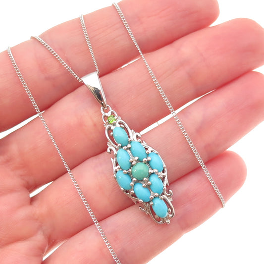 Chuck Clemency Sterling Silver Real Turquoise & Peridot Curb Chain Necklace 20"