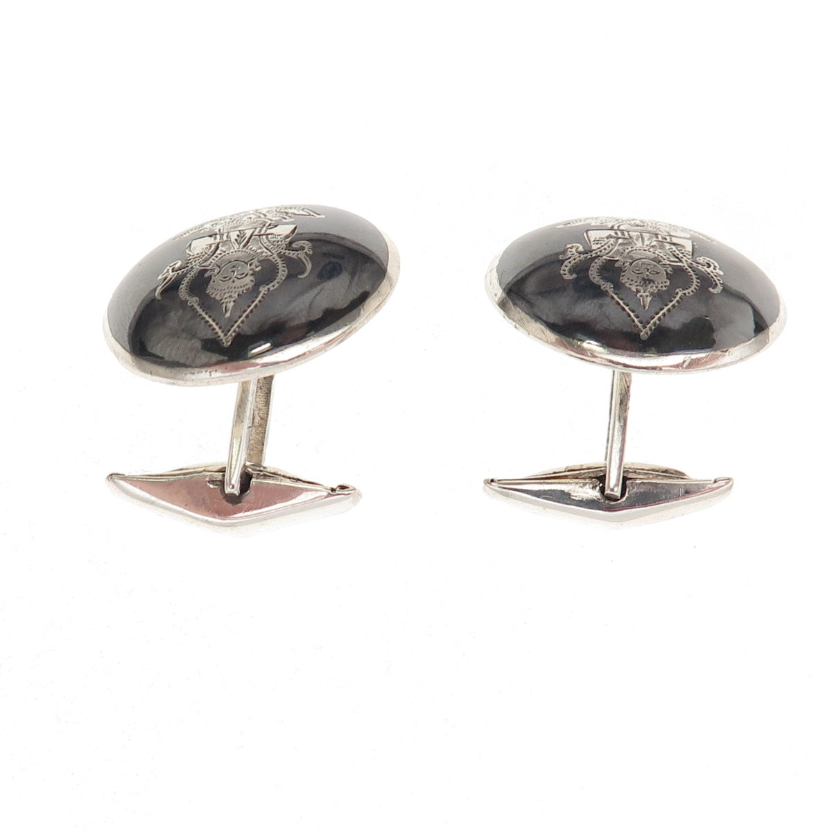 925 Sterling Silver Vintage Niello Hindu Goddess Cufflinks