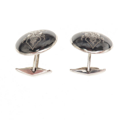 925 Sterling Silver Vintage Niello Hindu Goddess Cufflinks