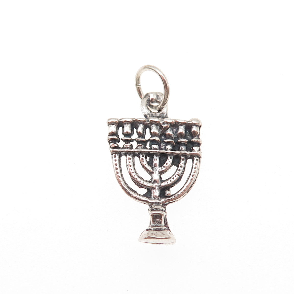 925 Sterling Silver Vintage Menorah Judaica Oxidized Charm Pendant