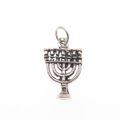 925 Sterling Silver Vintage Menorah Judaica Oxidized Charm Pendant