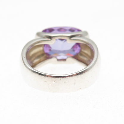 925 Sterling Silver Vintage Lavender C Z Modernist Ring Size 9.25