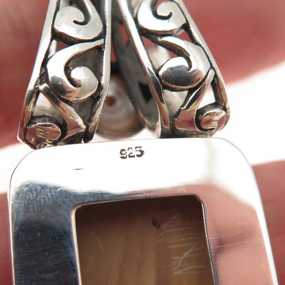 925 Sterling Silver Vintage Real MOP Pearl & Amethyst Floral Slide Pendant