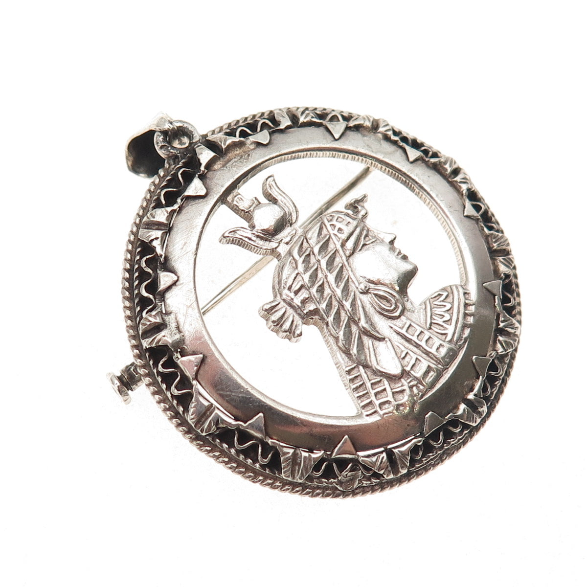 800 Silver Vintage Egyptian Hathor Goddess Oxidized Pin Brooch / Pendant
