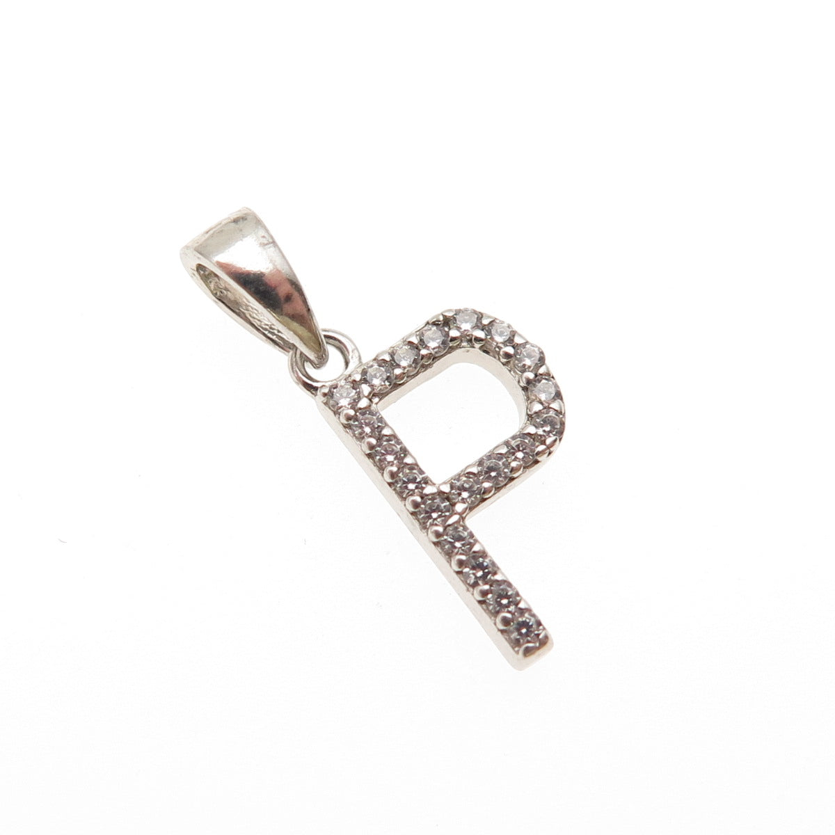 925 Sterling Silver Round-Cut C Z Letter P Initial Mini Charm Pendant