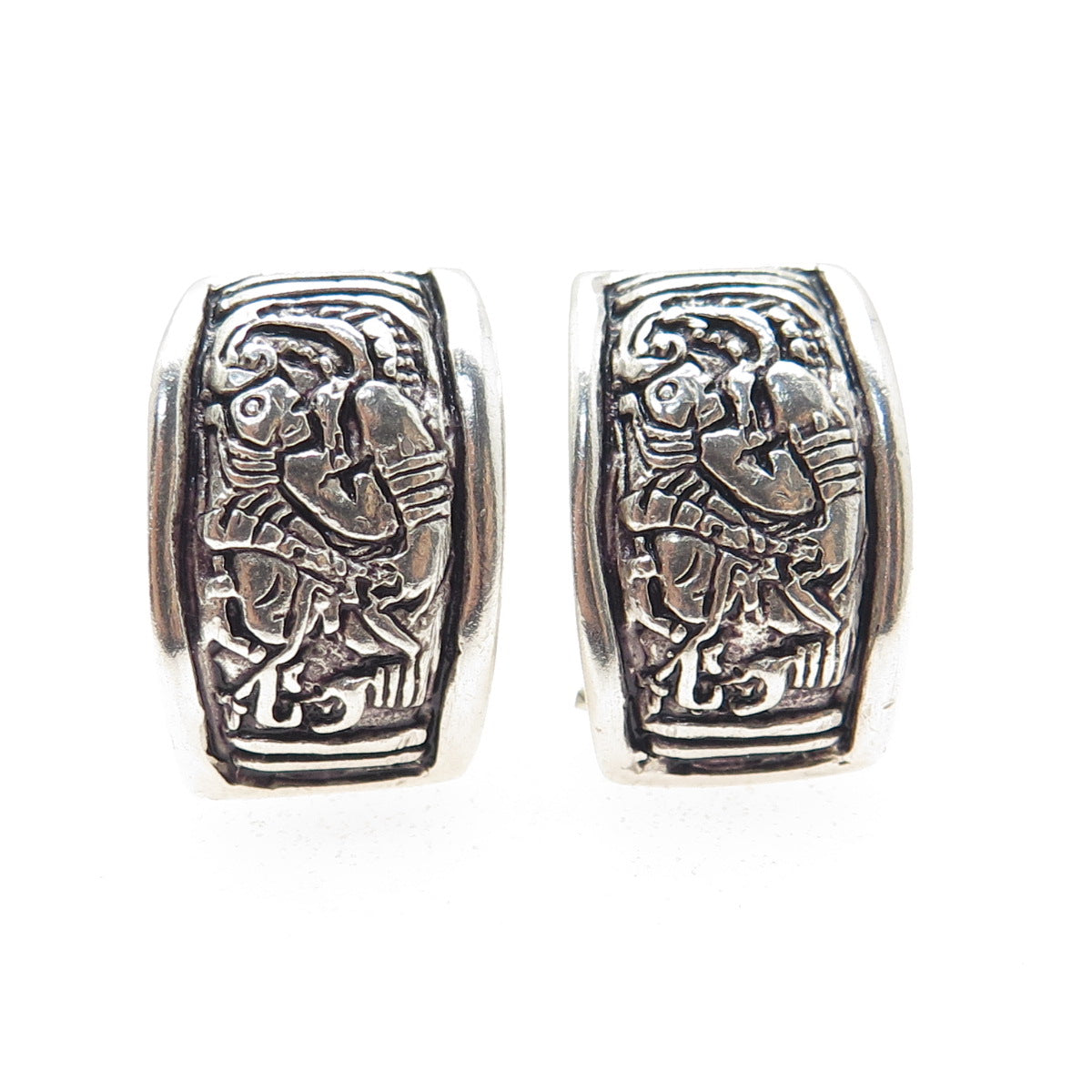 925 Sterling Silver Vintage Tribal Monkey Omega Back Earrings