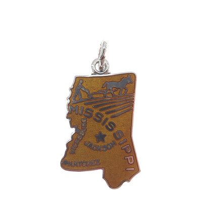 WELLS 925 Sterling Silver Vintage Enamel Mississippi Minimalist Charm Pendant