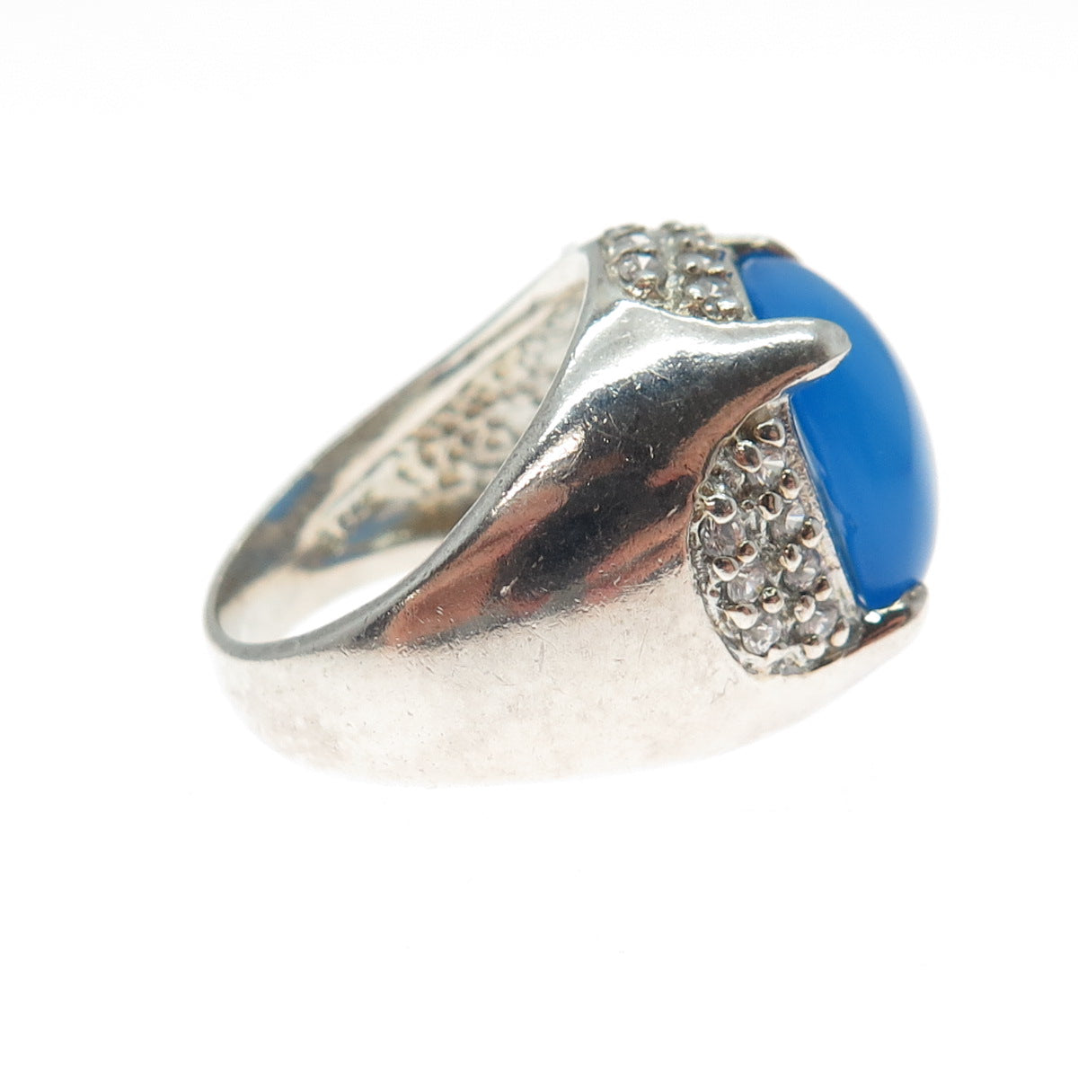 ROSS SIMONS 925 Sterling Silver Vintage Real Blue Chalcedony C Z Ring Size 5.25