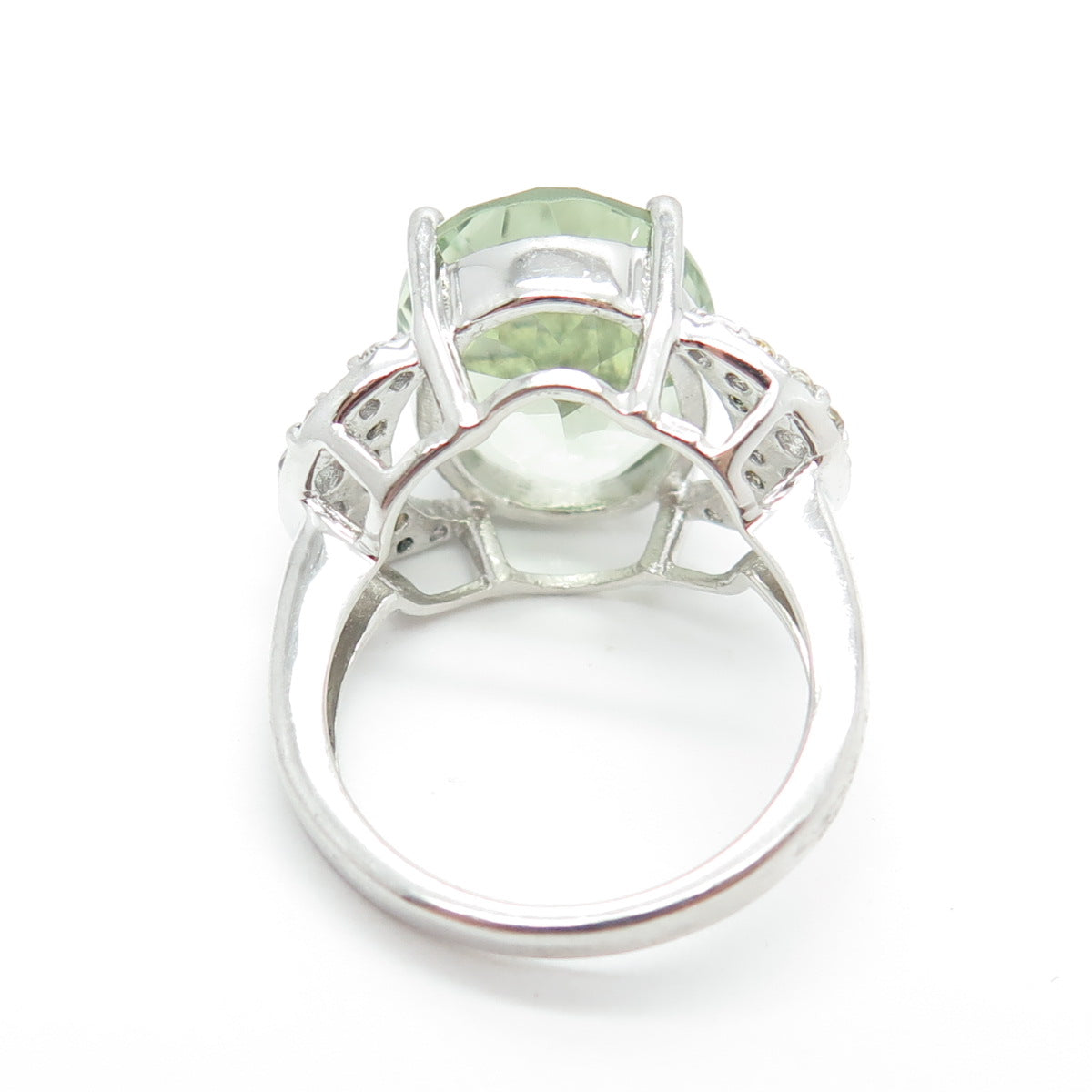 SAM 925 Sterling Silver Real Green Amethyst & White Topaz Ring Size 6