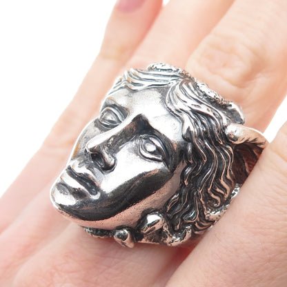 925 Sterling Silver Vintage Medusa Oxidized Statement Ring Size 10.25
