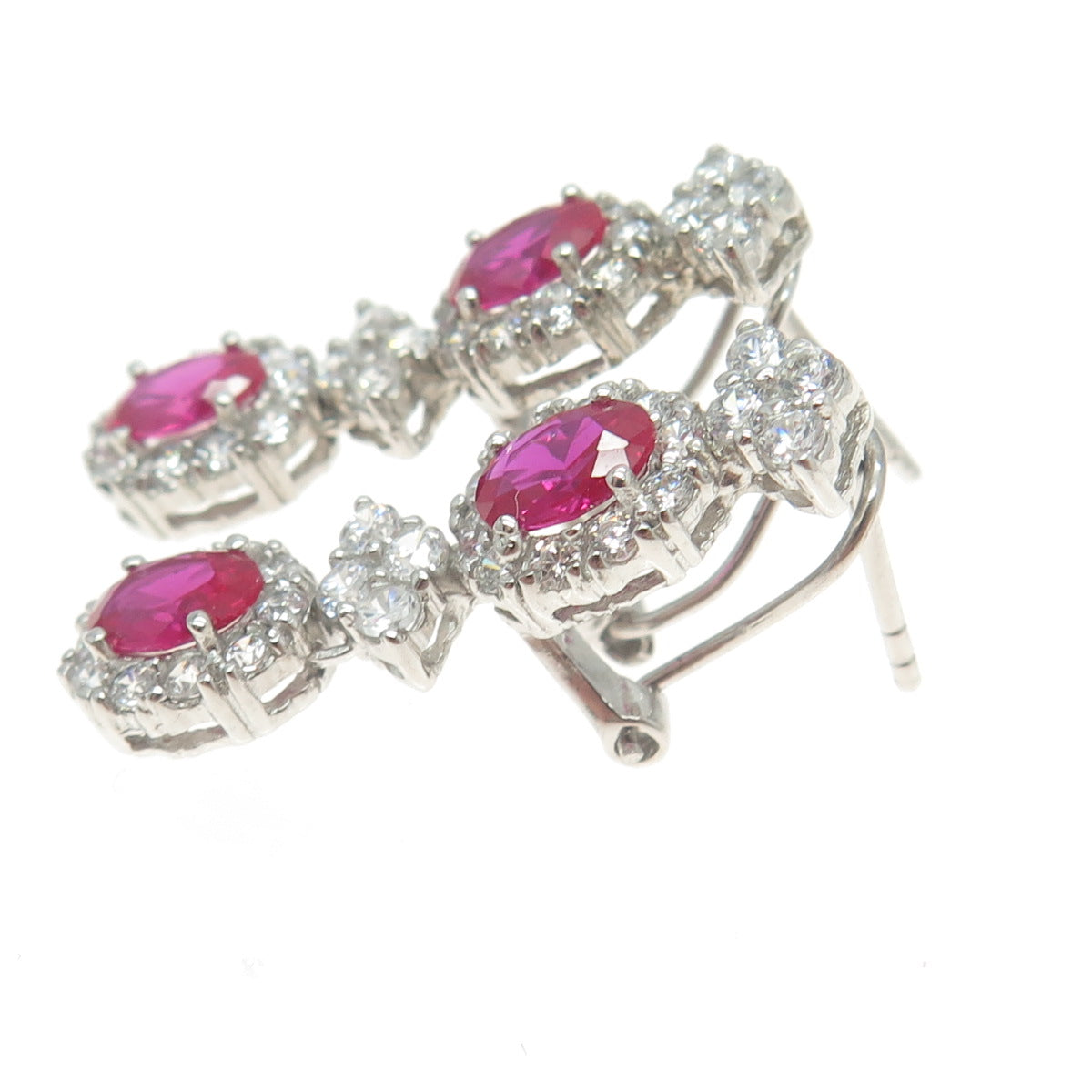 925 Sterling Silver Lab-Created Pink Sapphire & C Z Omega Back Earrings