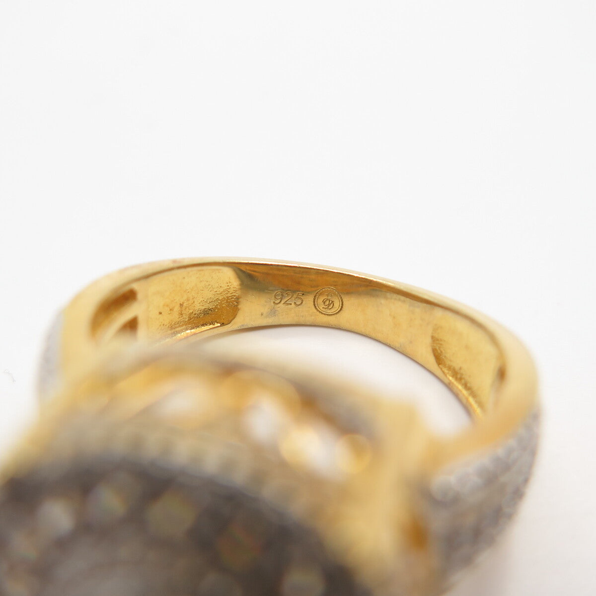 925 Sterling Silver Gold Plated Swarovski Pave C Z Round Ring Size 8 3/4
