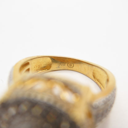 925 Sterling Silver Gold Plated Swarovski Pave C Z Round Ring Size 8 3/4