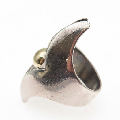 925 Sterling Silver 14K Gold Vintage Modernist Oxidized Ring Size 6.25