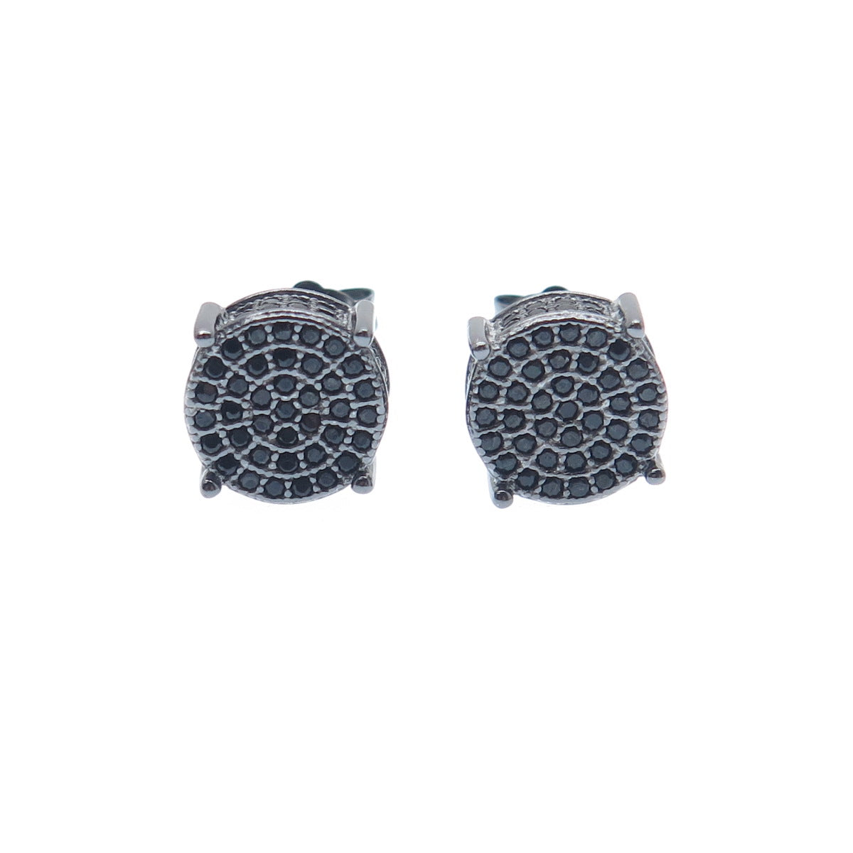 925 Sterling Silver Black Rhodium Real Round-Cut Black Spinel Stud Earrings