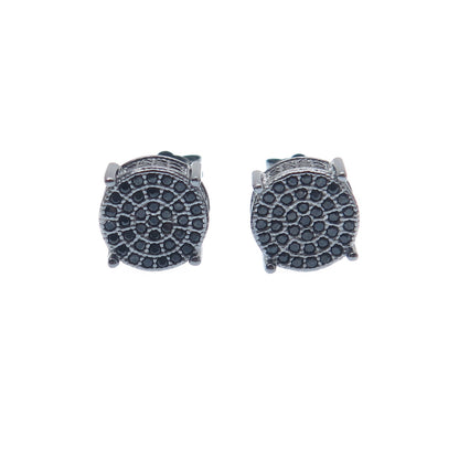 925 Sterling Silver Black Rhodium Real Round-Cut Black Spinel Stud Earrings