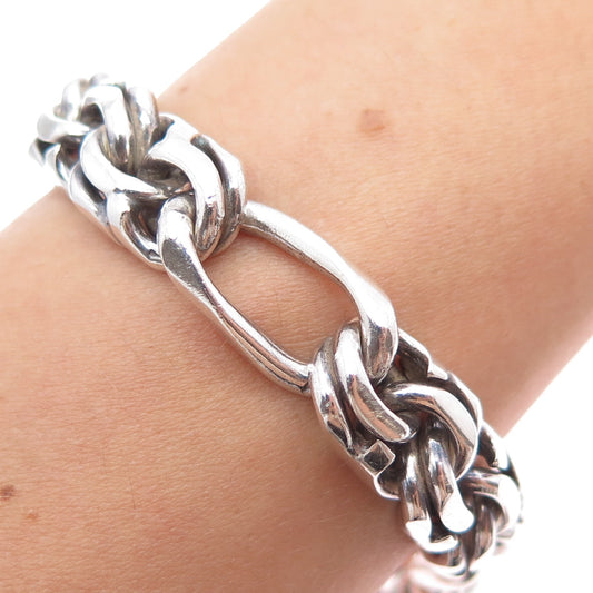 925 Sterling Silver Vintage Mexico Heavy 78.2g Bismark Link Bracelet 8.25"