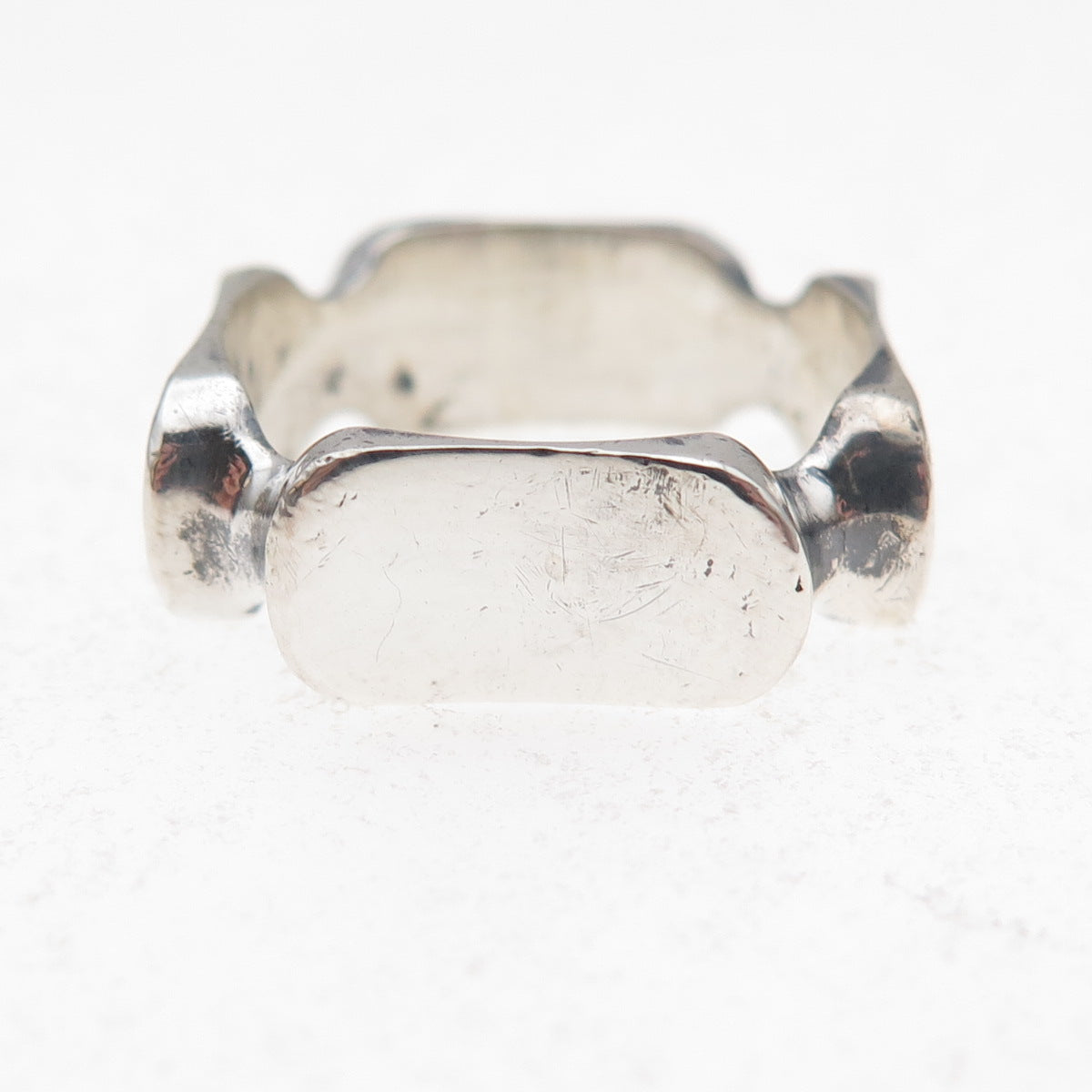 925 Sterling Silver Vintage Mexico Modernist Oxidized Ring Size 7.5