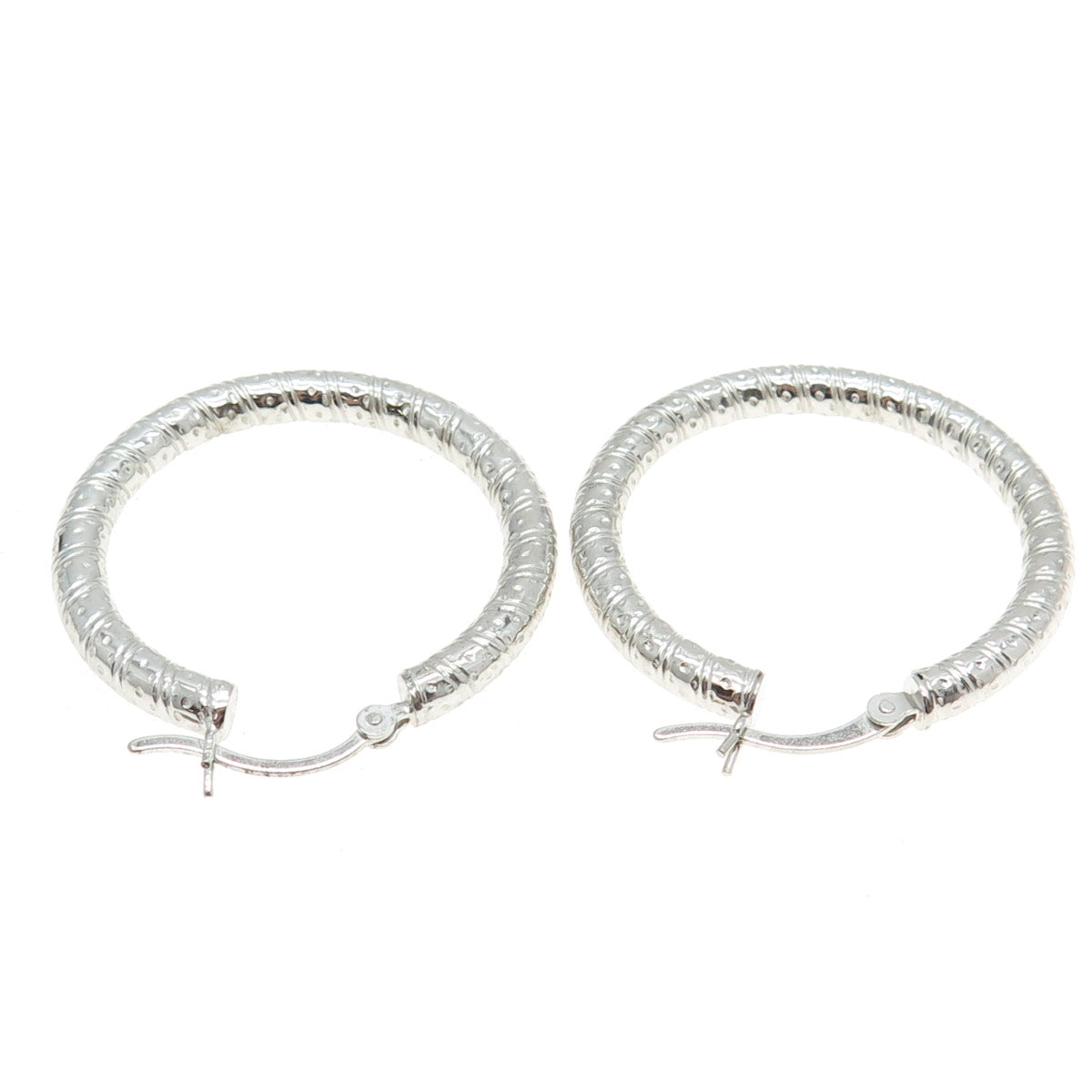 925 Sterling Silver Modernist Dotted & Ribbed Hoop Earrings