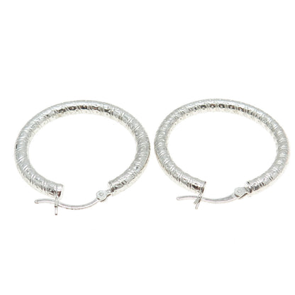 925 Sterling Silver Modernist Dotted & Ribbed Hoop Earrings