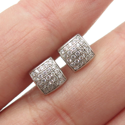 925 Sterling Silver Pave C Z Stud Earrings