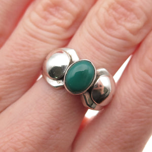 925 Sterling Silver Vintage Real Green Onyx Modernist Oxidized Ring Size 7.75