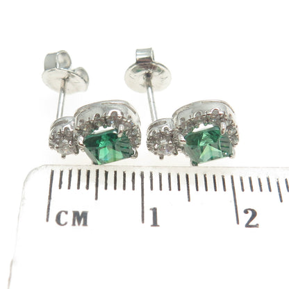 925 Sterling Silver Cushion-Cut Nano Emerald & Round-Cut C Z Earrings