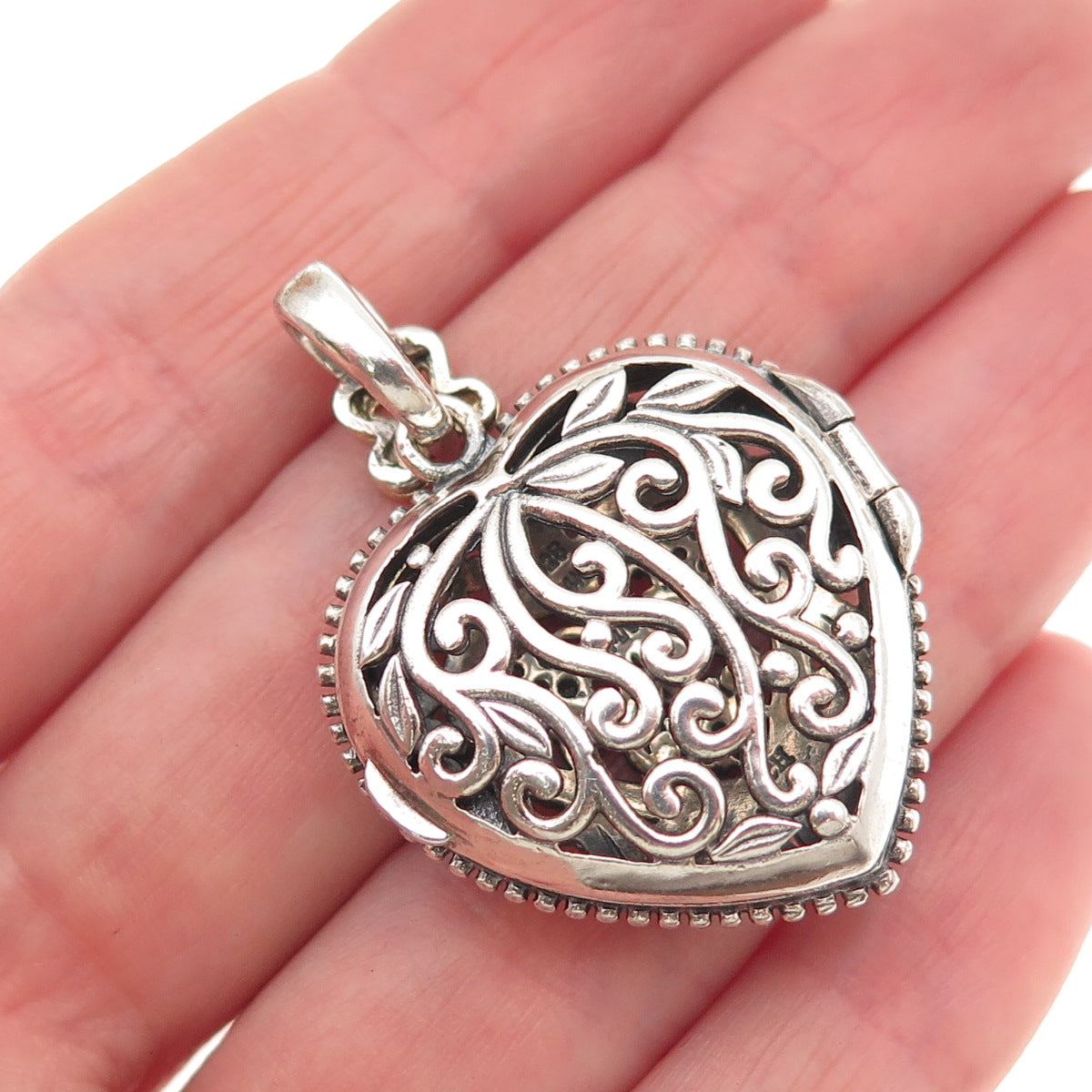 925 Sterling Silver 14K Gold Real Diamond Ornate Heart Locket Charm Pendant