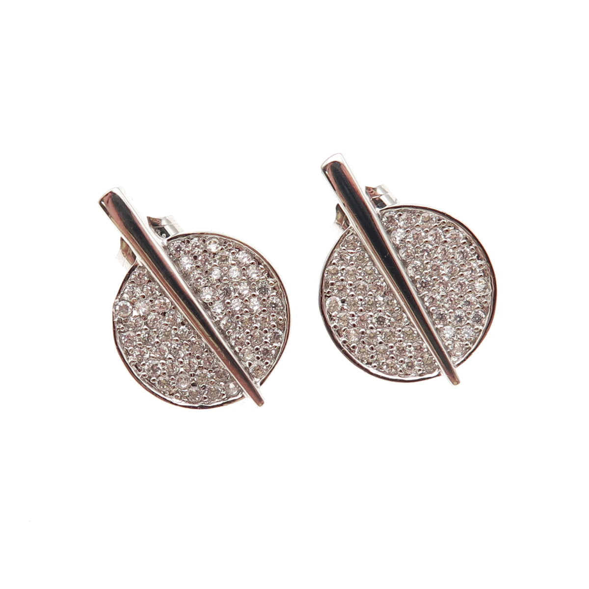 925 Sterling Silver Round-Cut C Z Modernist Disc Earrings