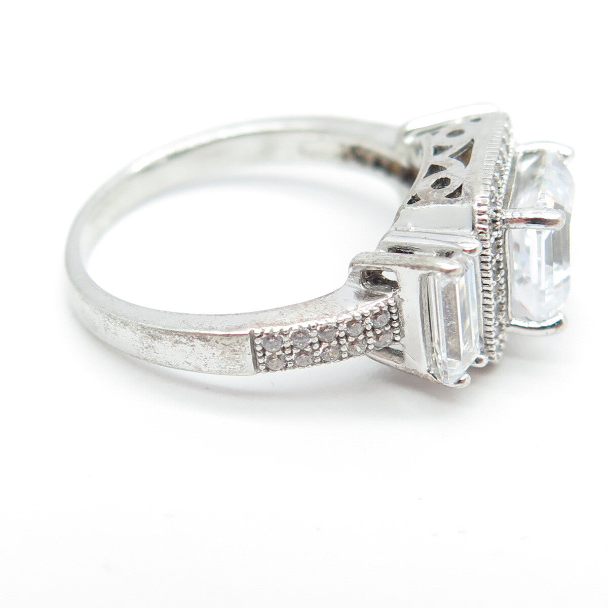 925 Sterling Silver Multi-Cut C Z Engagement Ring Size 7.25