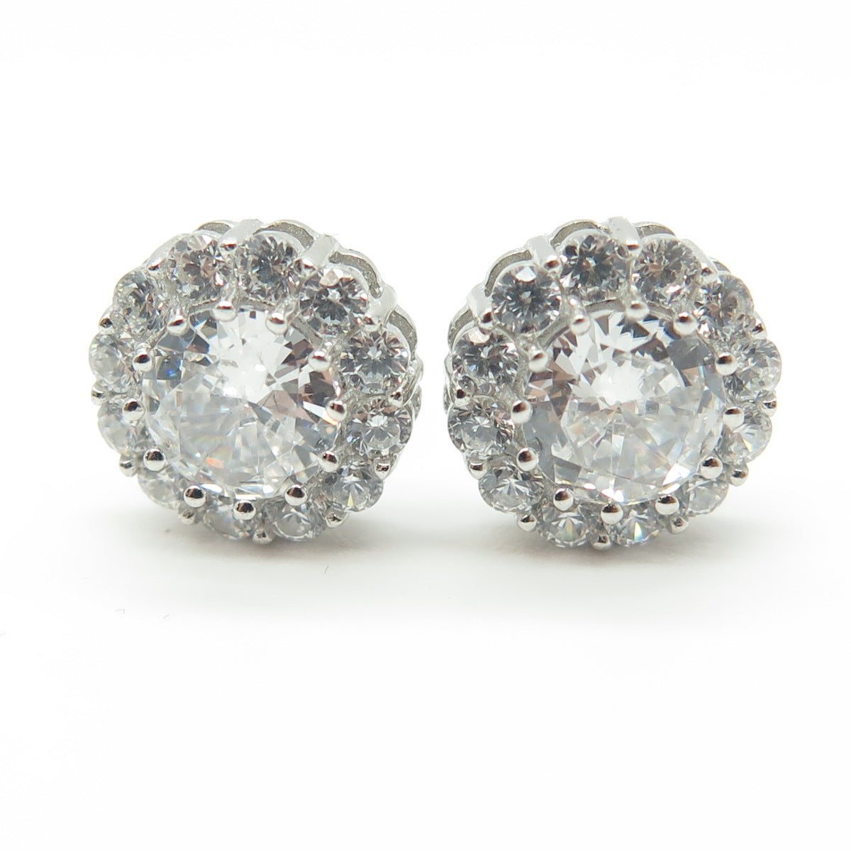 HAN 925 Sterling Silver Round-Cut White C Z Stud Earrings