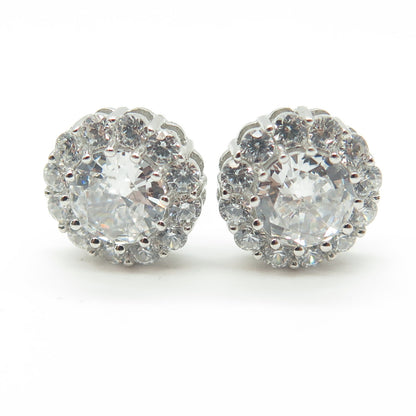 HAN 925 Sterling Silver Round-Cut White C Z Stud Earrings